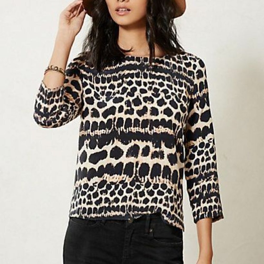 Maeve Linosa Animal Print Pure Silk Hi-Low Top